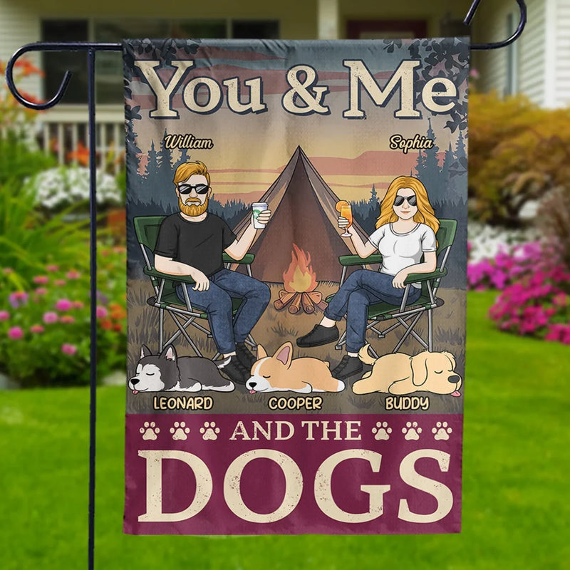 Custom Name Camping Couple and Dogs Gifts - Personalized Flag