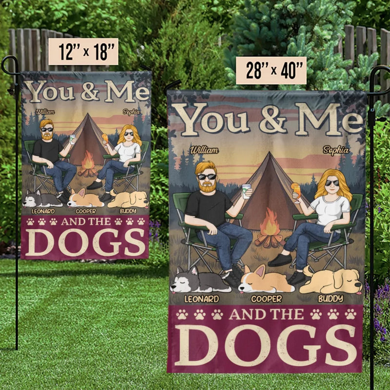 Custom Name Camping Couple and Dogs Gifts - Personalized Flag