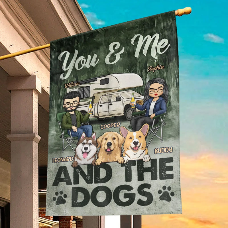 Custom Name You & Me and the Dogs Camping Gifts for Couples - Personalized Flag