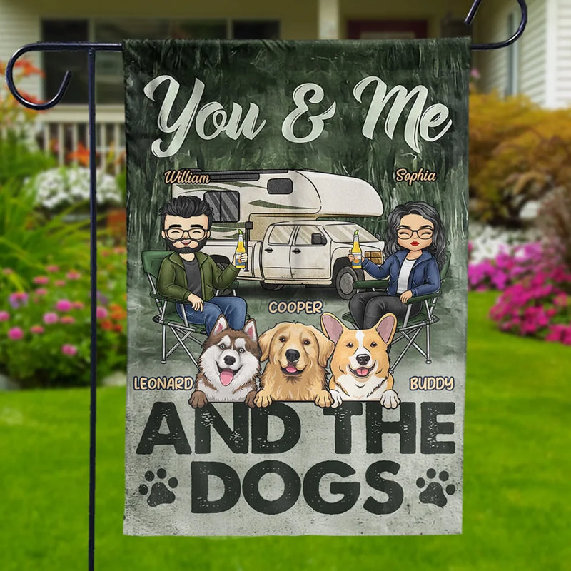 Custom Name You & Me and the Dogs Camping Gifts for Couples - Personalized Flag