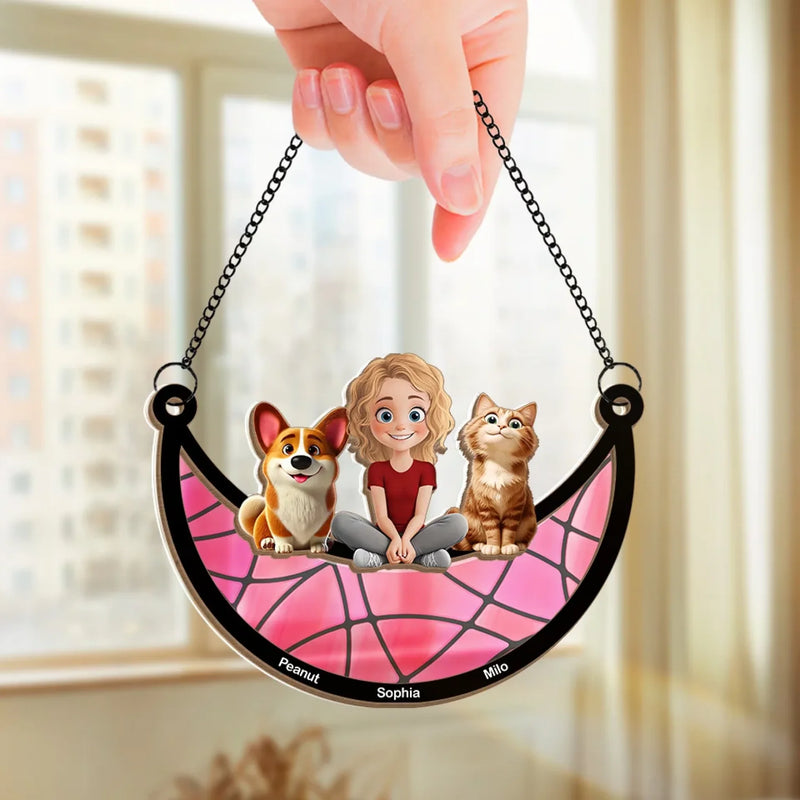 Furry Friends Make The Best Memories - Dog & Cat Personalized Window Hanging Suncatcher - Gift For Pet Owners, Pet Lovers