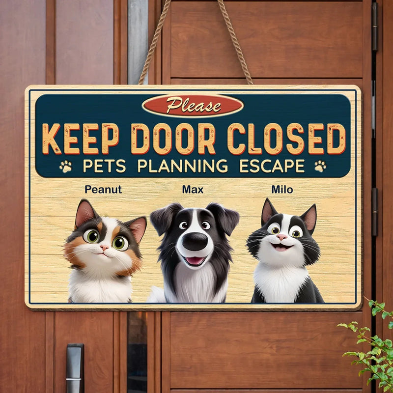 Custom Pet Name Door Warning Gifts for Pet Lovers - Personalized Wood Sign