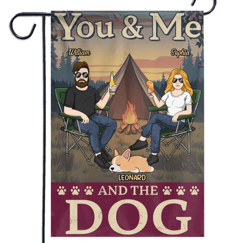 Custom Name Camping Couple and Dogs Gifts - Personalized Flag