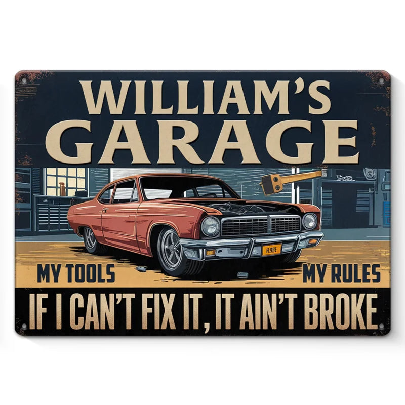 Custom Name Vintage Car Garage Gifts for Men - Personalized Metal Sign