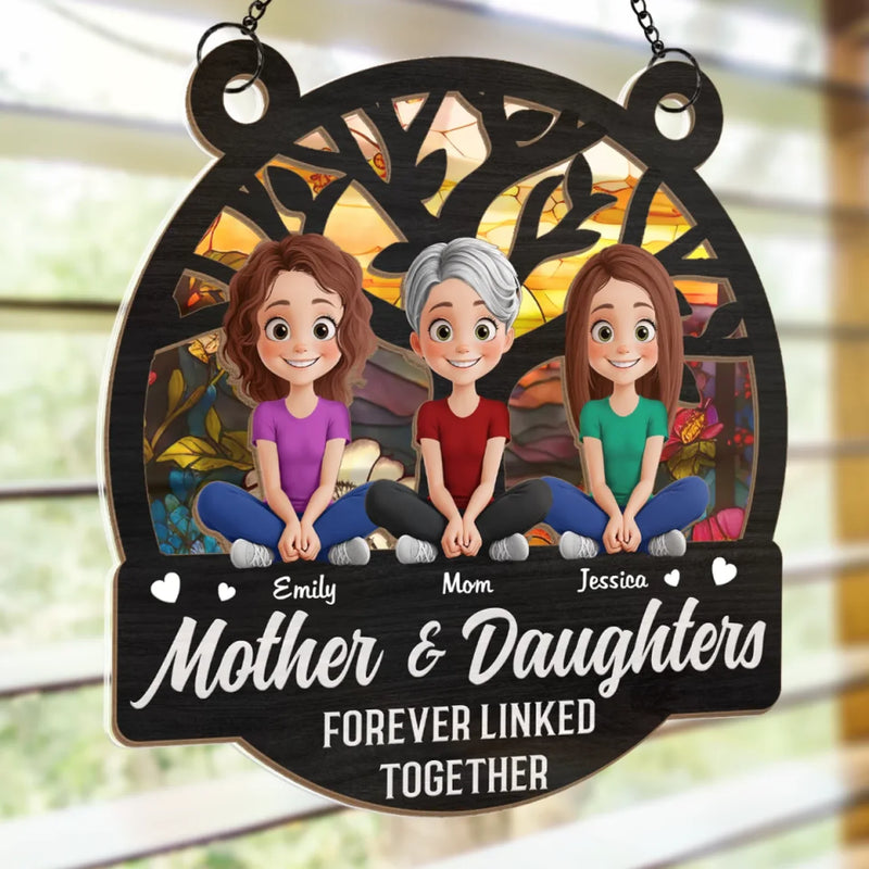 Born From Love, Bonded For Life - Family Personalized Window Hanging Suncatcher Ornament - Gift For Mom, Daughter
