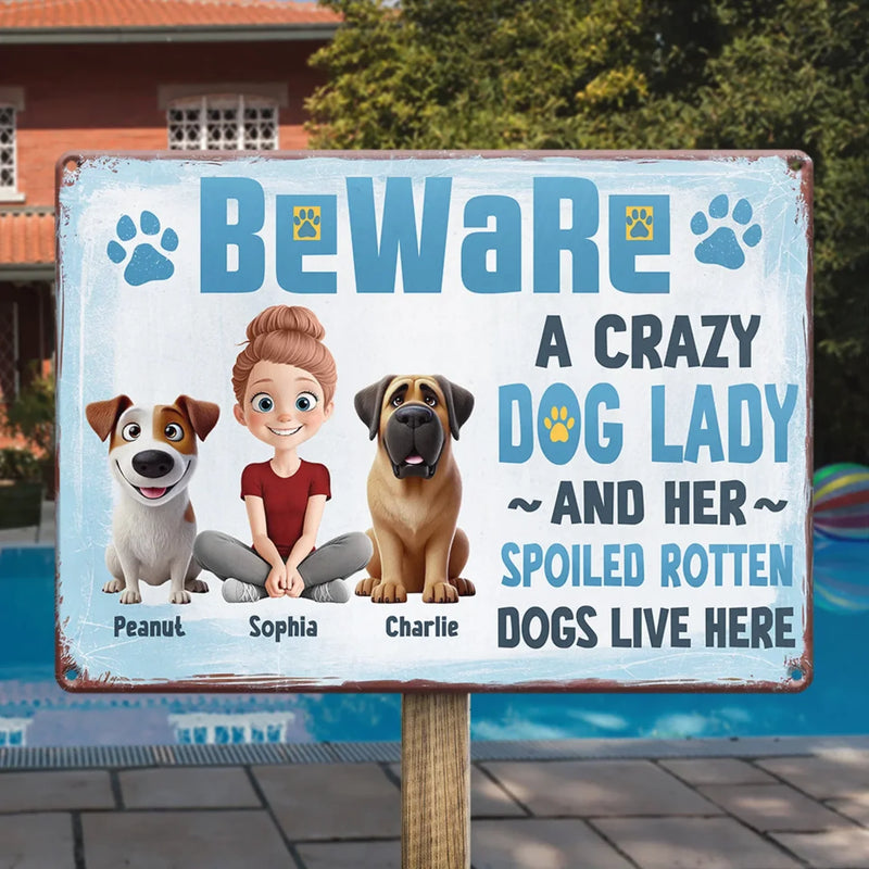 Custom Name Crazy Dog Lady Gifts for Dog Lovers - Personalized Metal Sign