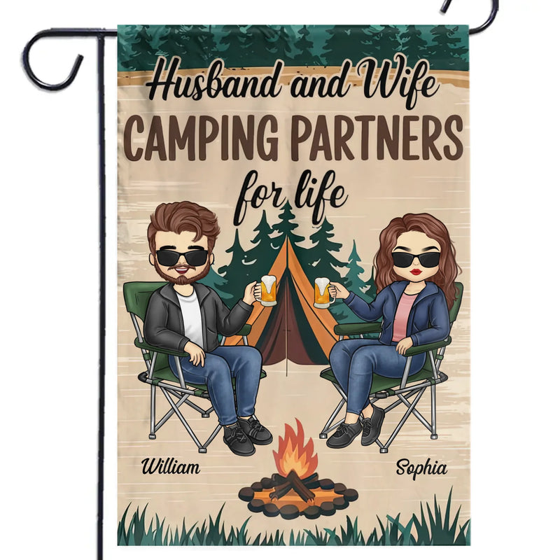 Custom Name Husband and Wife Camping Gifts - Personalized Flag