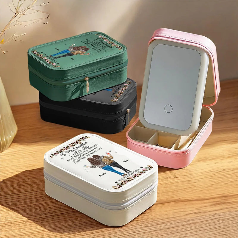 To My Daughter - Family Personalized Custom Jewelry Box LED Makeup - Gift For Mom, Daughter