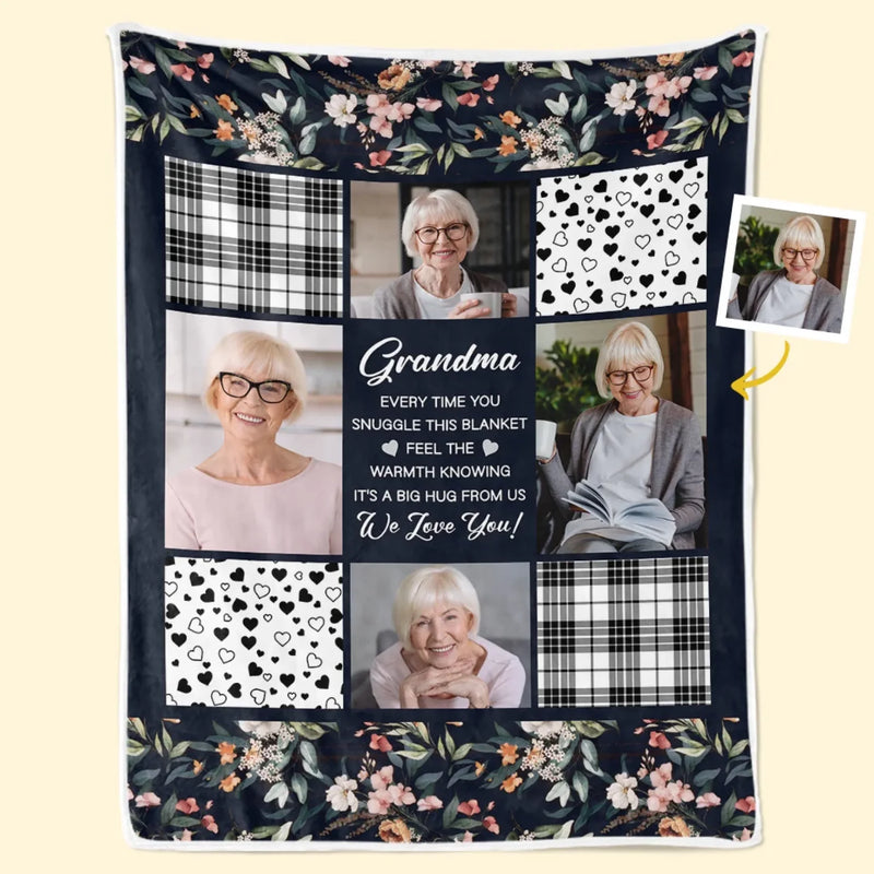 Custom Photo It's A Big Hug From Us - Family Personalized Custom Blanket - Gift For Grandma, Grandkid