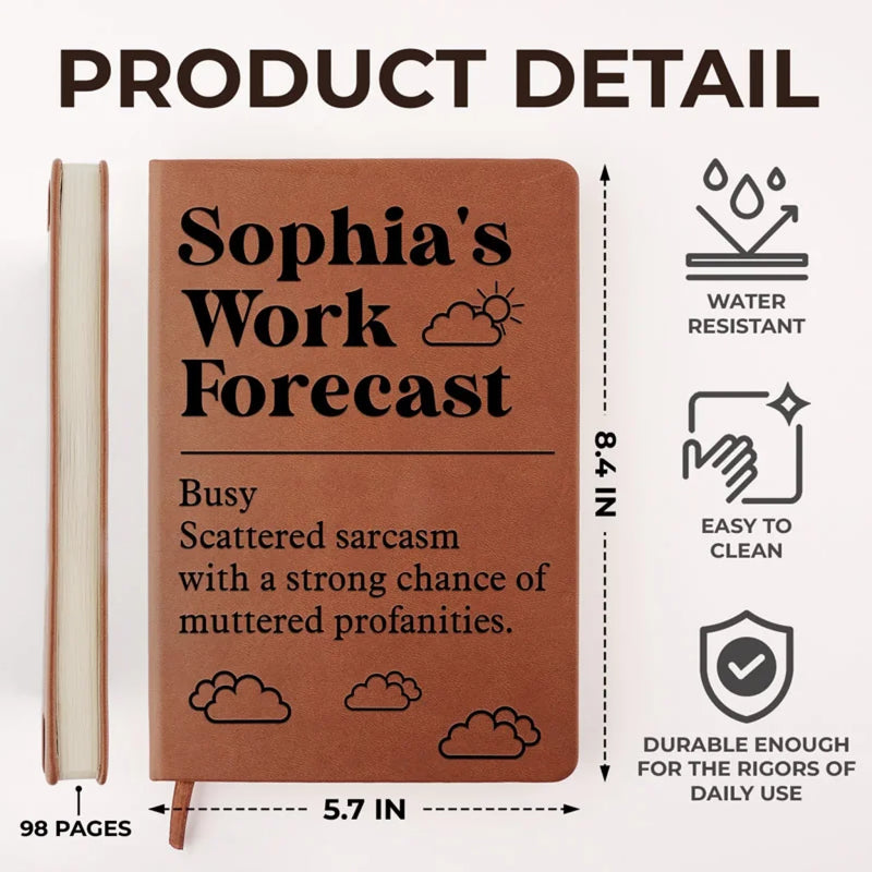 Work Forecast - Coworker Personalized Custom Leather Journal - Appreciation, Retirement Gift For Coworkers, Work Friends, Colleagues