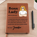 Custom Name Boss Lady Gifts for Women - Personalized Leather Journal