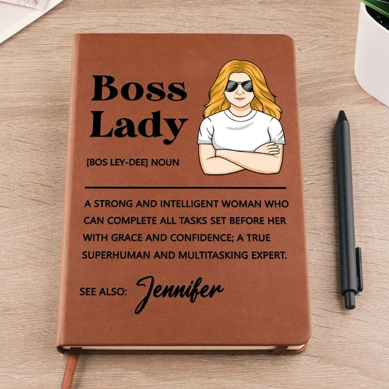 Custom Name Boss Lady Gifts for Women - Personalized Leather Journal