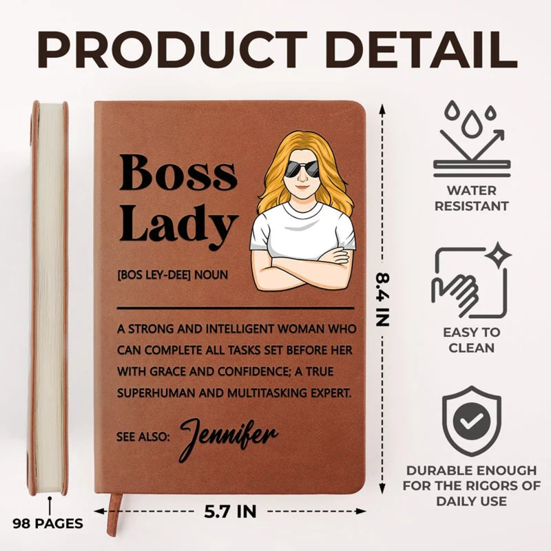 Boss Lady - Coworker Personalized Custom Leather Journal - Appreciation, Retirement Gift For Coworkers, Work Friends, Colleagues