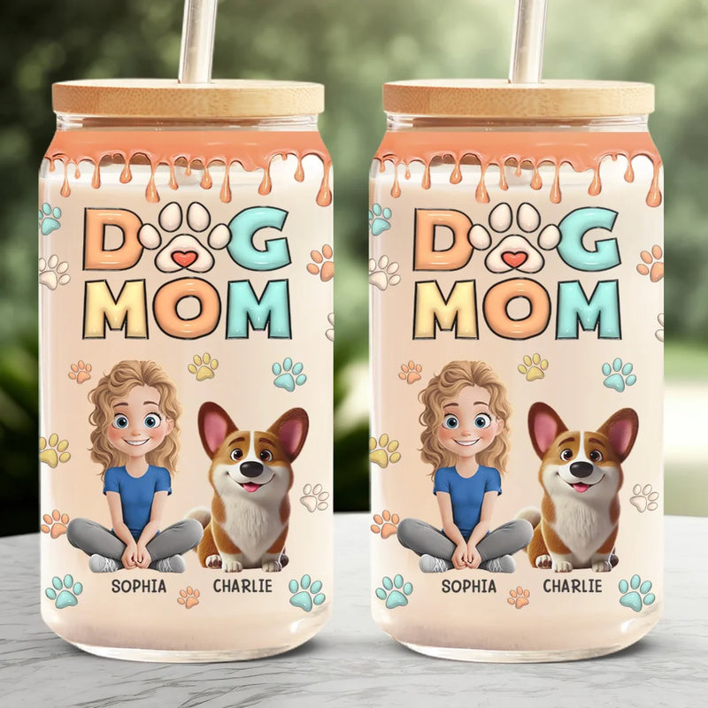 A Fur Mom’s Love Is Forever - Dog & Cat Personalized Custom Glass Cup, Iced Coffee Cup -  Gift For Pet Owners, Pet Lovers