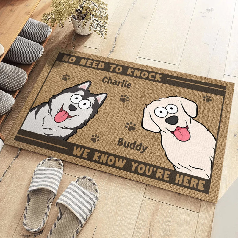 Furry Greeters Ready To Say Hello - Dog Personalized Custom Home Decor Decorative Mat - House Warming Gift For Pet Owners, Pet Lovers