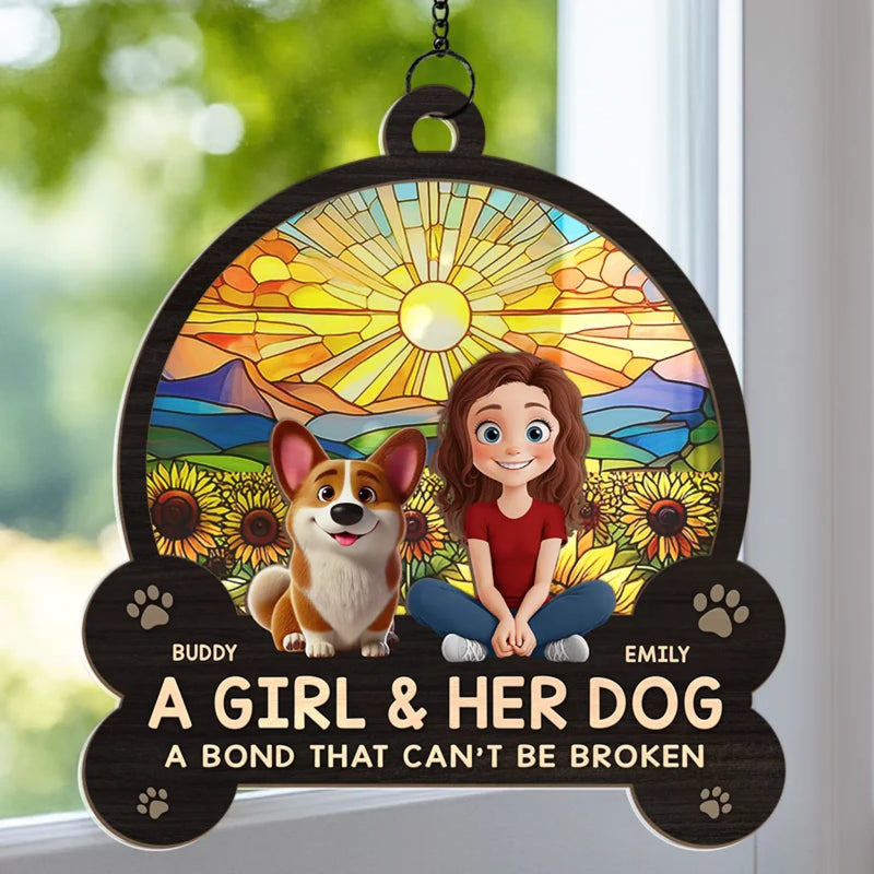 Unbreakable Bond, Forever Shining - Dog Personalized Window Hanging Suncatcher Ornament - Gift For Pet Owners, Pet Lovers