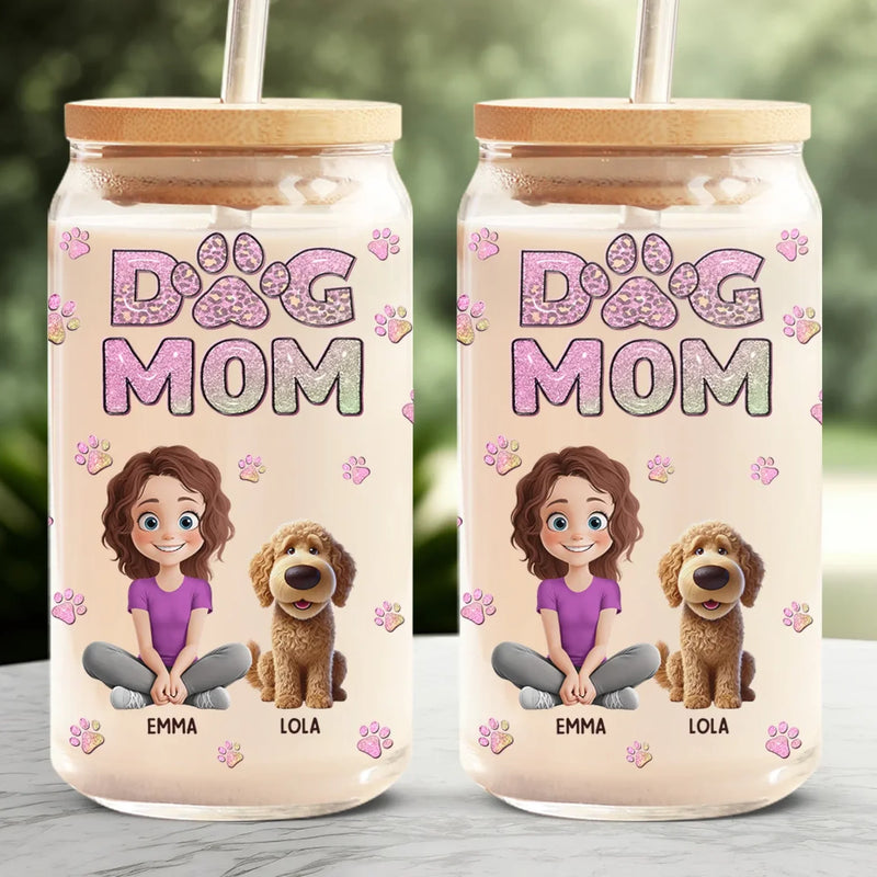 Custom Name Dog Mom Gifts for Women - Personalized Glass Cup