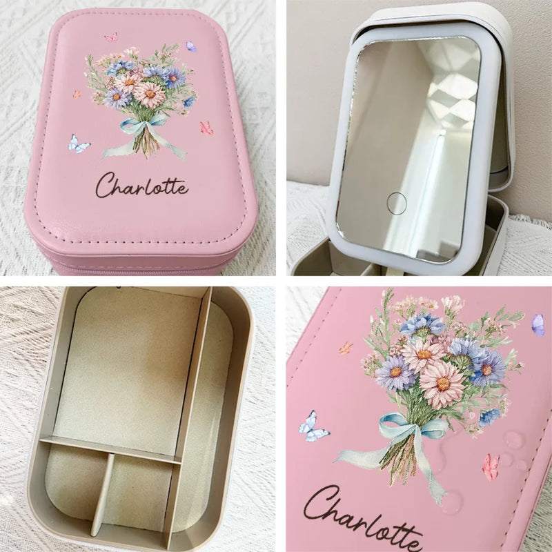Flowers Grow, And So Will You - Family Personalized Custom Jewelry Box LED Makeup - Gift For Yourself, Best Friends, Siblings, Family Members