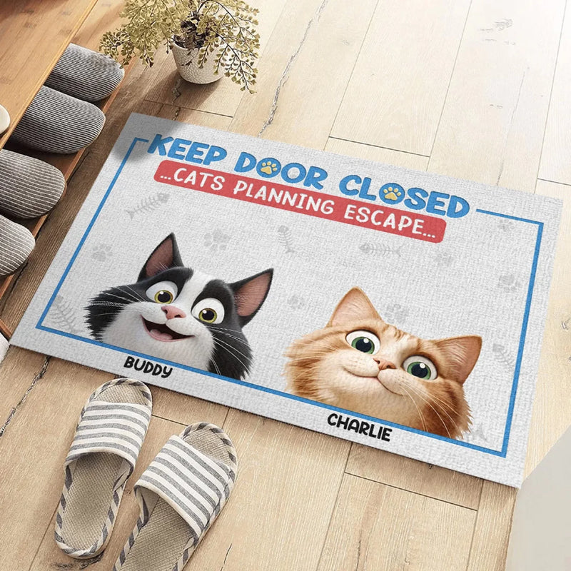 Custom Name Funny Cats Planning Escape Gifts - Personalized Doormat