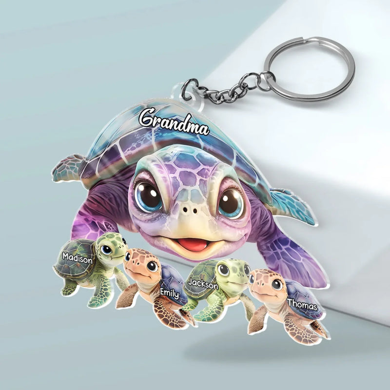 Custom Name Turtle Family Gifts for Grandma - Personalized Acrylic Keychain