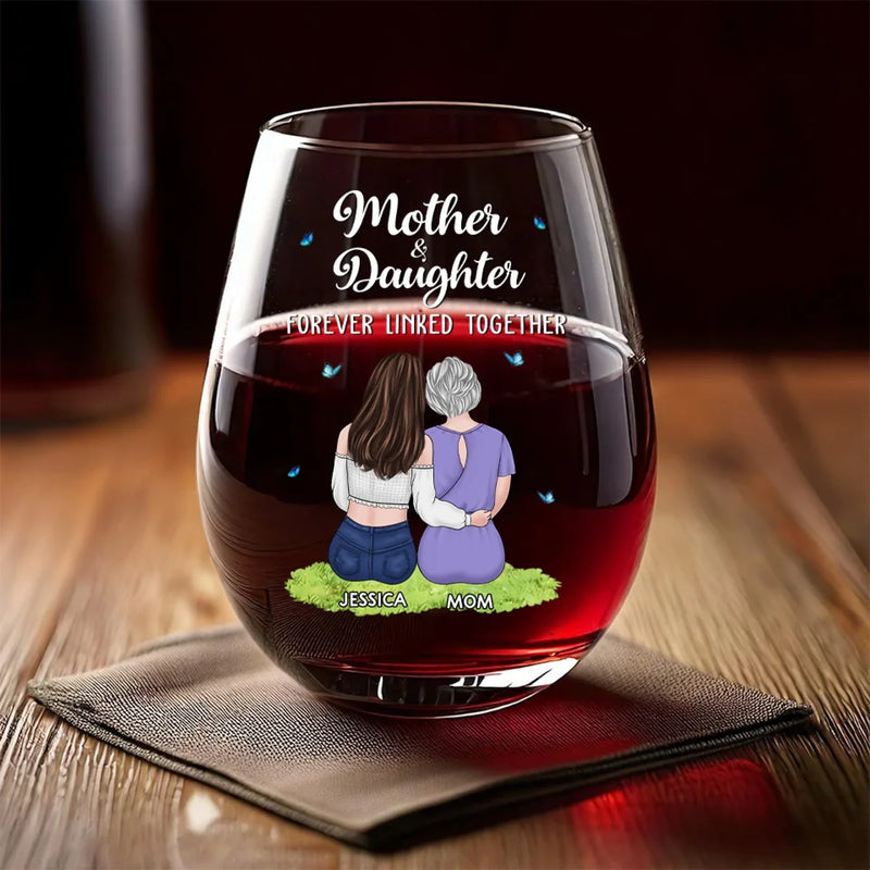 Custom Name Mother Daughter Gifts for Mom - Personalized Wine Glass