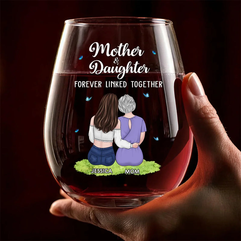 Custom Name Mother Daughter Gifts for Mom - Personalized Wine Glass