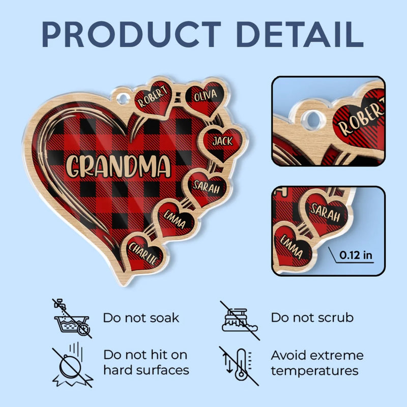 A Grandmother’s Heart Is A Home Where Love Never Fades - Family Personalized Custom Car Ornament - Acrylic Custom Shaped - Gift For Mom, Grandma