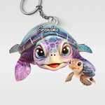Custom Name Turtle Family Gifts for Grandma - Personalized Acrylic Keychain