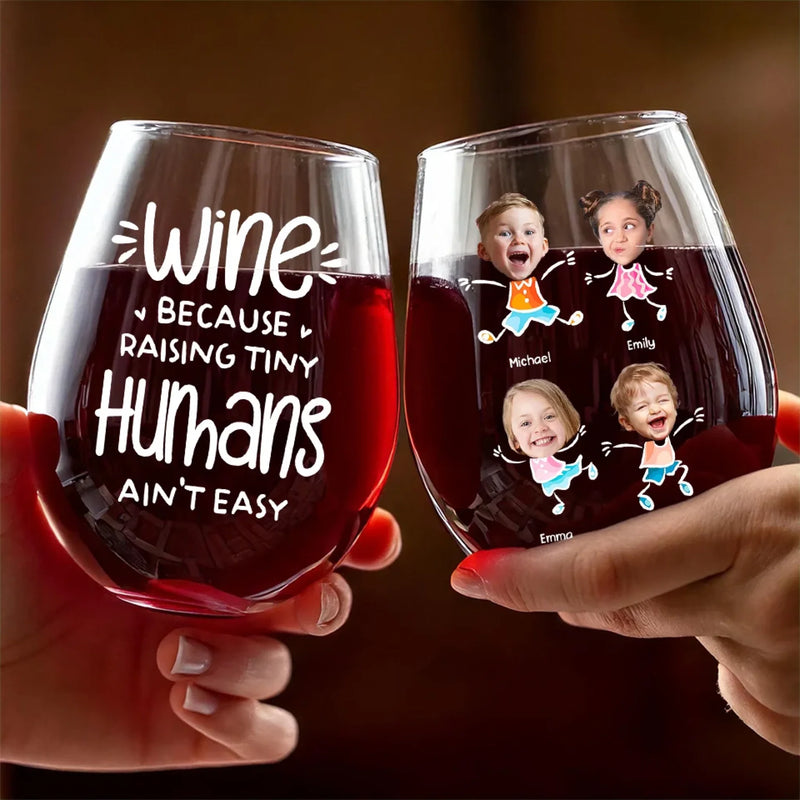 Custom Photo Name Gifts for Parents - Personalized Wine Glass