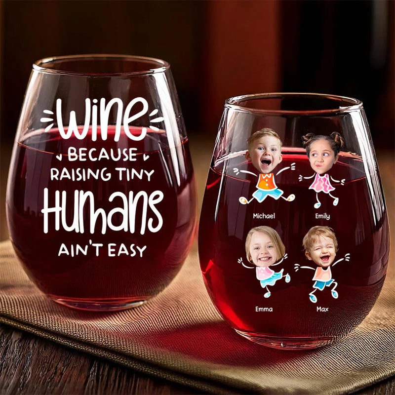 Custom Photo Name Gifts for Parents - Personalized Wine Glass