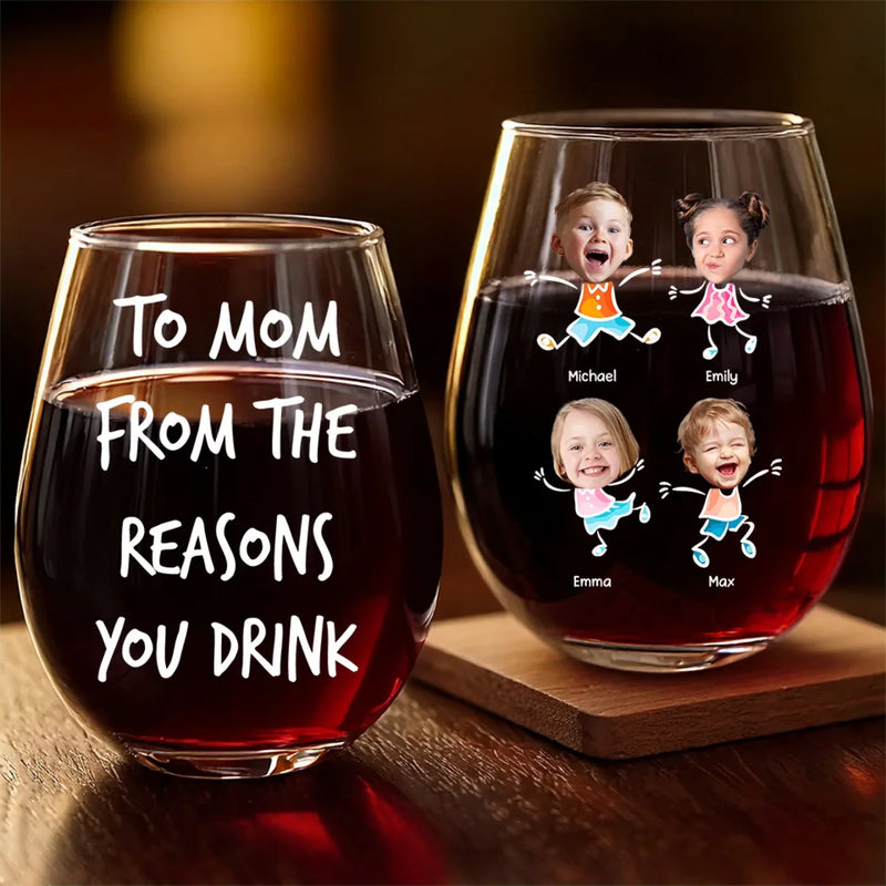 Custom Photo Perfect For The Woman Who Loves A Cozy Evening - Family Personalized Custom Wine Glass - Gift For Mom, Grandma
