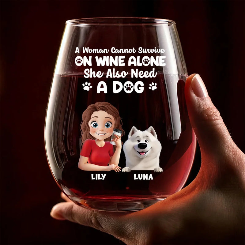 Custom Name Wine and Dog Gifts for Women - Personalized Wine Glass