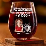 Custom Name Wine and Dog Gifts for Women - Personalized Wine Glass