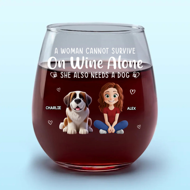 Custom Name Wine and Dog Lover Gifts for Women - Personalized Wine Glass