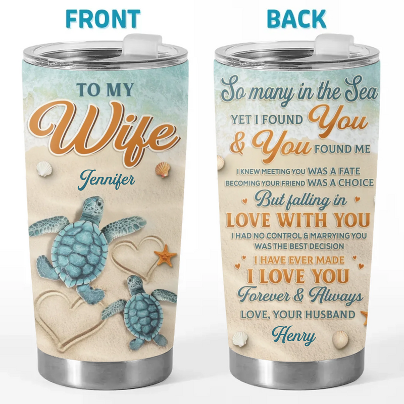 Two Turtles, One Heart - Couple Personalized Custom Tumbler - Gift For Husband Wife, Anniversary