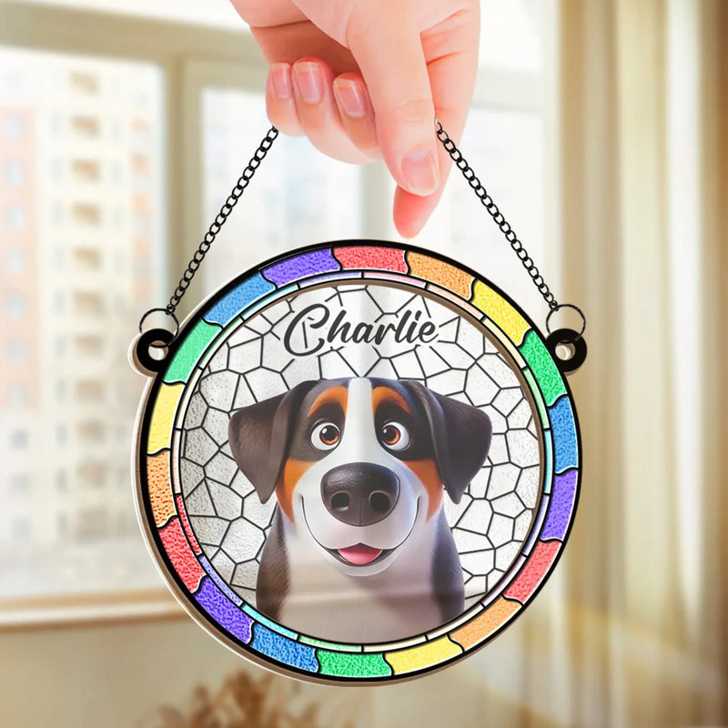 Custom Name Stained Glass Dog Gifts for Dog Lovers - Personalized Suncatcher Ornament
