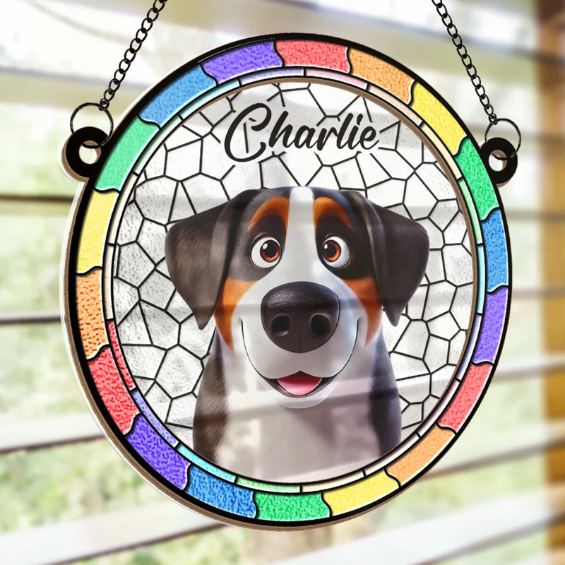 Custom Name Stained Glass Dog Gifts for Dog Lovers - Personalized Suncatcher Ornament