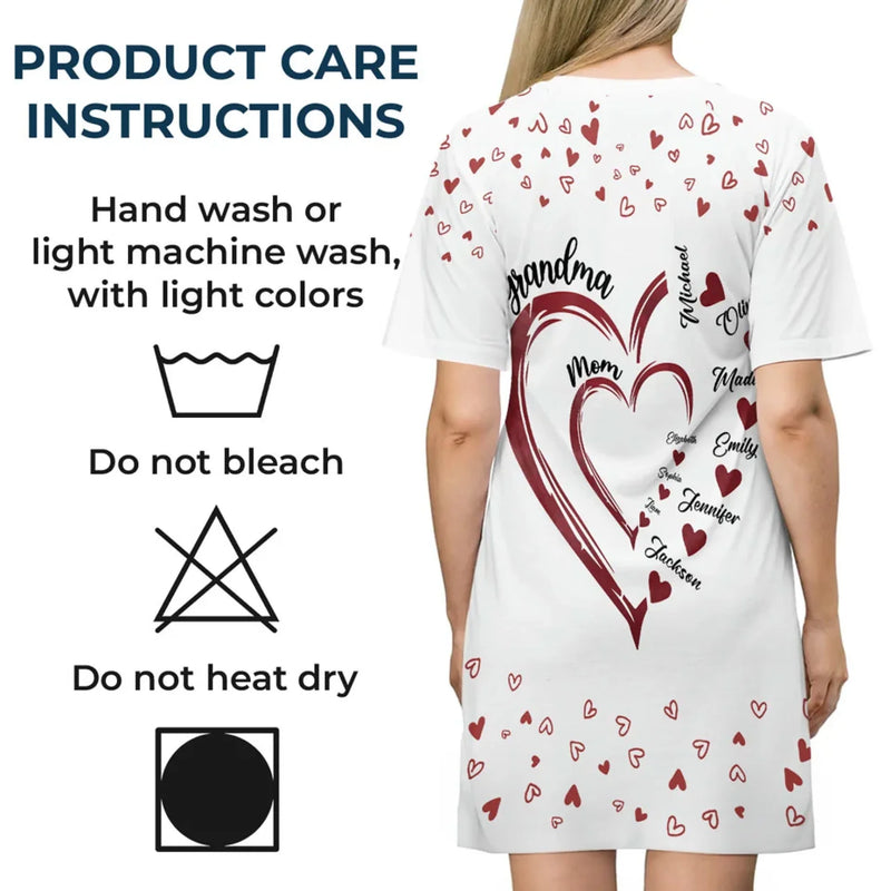 Custom Name Heart Family Gifts for Grandma - Personalized Sleep Tee