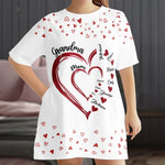 Custom Name Heart Family Gifts for Grandma - Personalized Sleep Tee