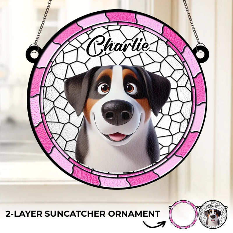 Custom Name Stained Glass Dog Gifts for Dog Lovers - Personalized Suncatcher Ornament