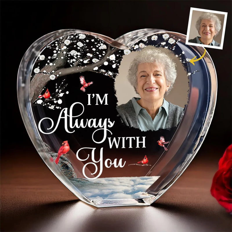 Custom Photo Forever in My Heart, Always by My Side - Memorial Personalized Custom 3D Crystal Heart Shaped - Sympathy Gift For Family Members