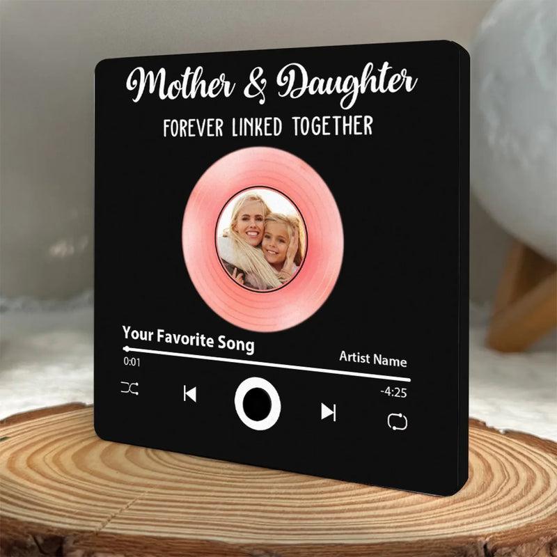 Custom Photo Mother And Daughter Forever Linked Together - Family Personalized Custom Music Fridge Magnet That Can Play Songs - Mother's Day Gift For Mom, Grandma