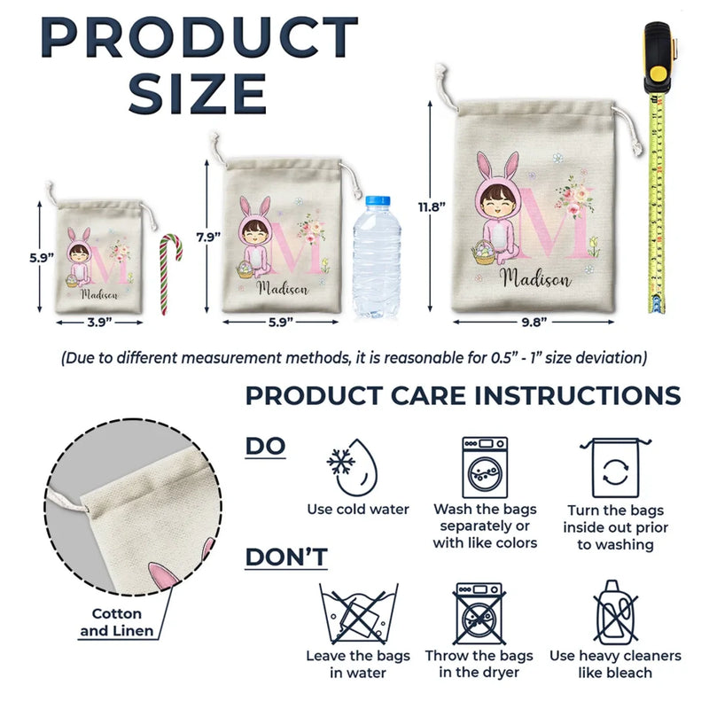 Custom Name Easter Bunny Gifts for Girls - Personalized Favor Bag