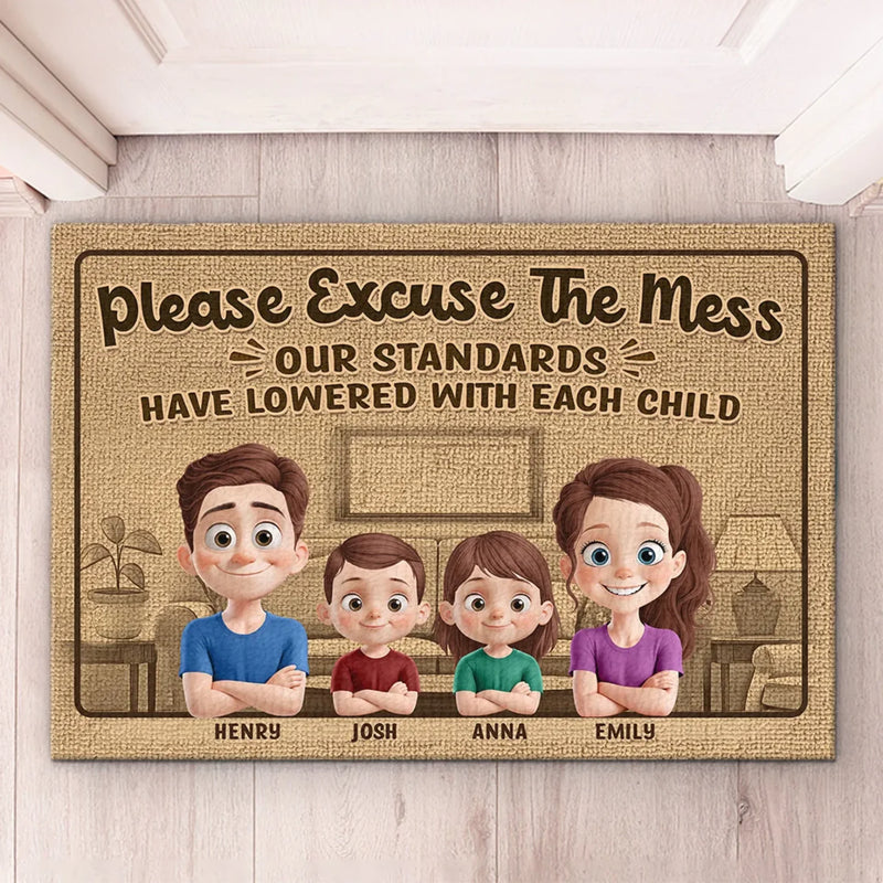 The More Kids, The Lower The Standards - Family Personalized Custom Home Decor Decorative Mat - House Warming Gift For Family Members