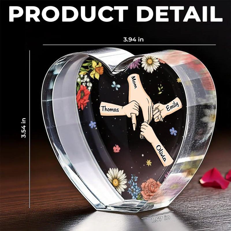 Mom’s Hand, My Comfort - Family Personalized Custom 3D Crystal Heart Shaped - Mother's Day, Gift For Mom, Daughter