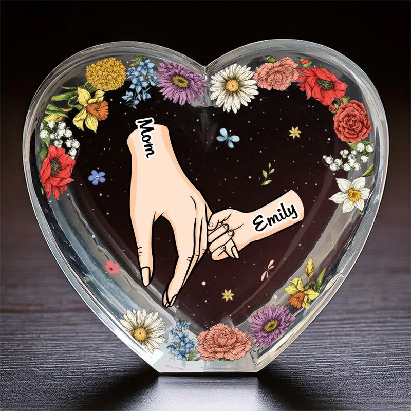 Mom’s Hand, My Comfort - Family Personalized Custom 3D Crystal Heart Shaped - Mother's Day, Gift For Mom, Daughter