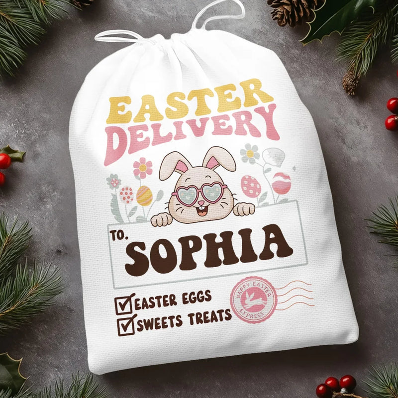 Custom Name Easter Bunny Delivery Gifts for Kids - Personalized Favor Bag