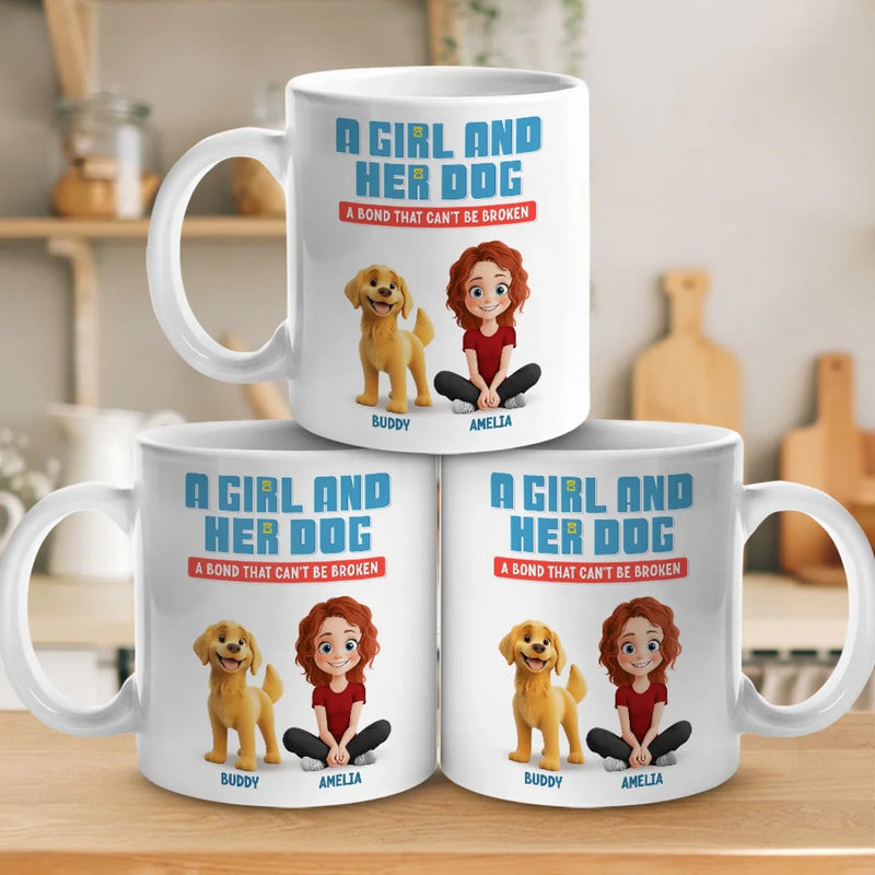 Custom Name Girl and Her Dog Gifts for Dog Lovers - Personalized Mugs