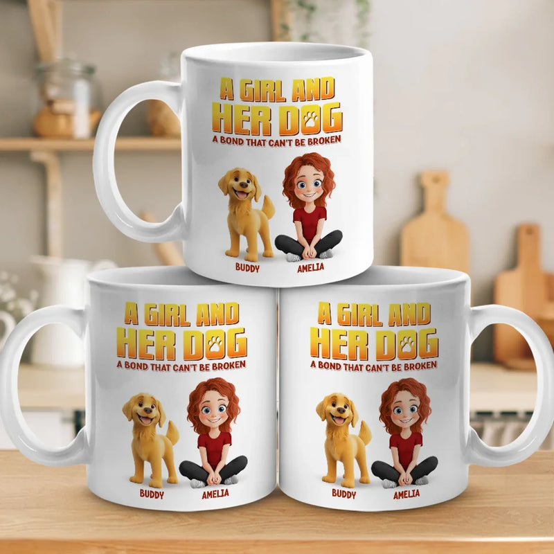 Custom Name Girl and Her Dog Gifts - Personalized Mugs