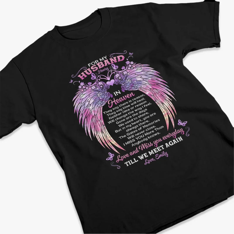 Custom Name Husband in Heaven Memorial Gifts for Wife - Personalized Apparel